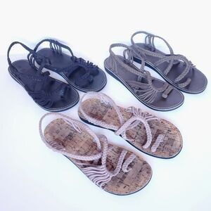 Plaka Sandals Womens 8 Lot of 3 Braided Strap Slingback Flats Black Brown